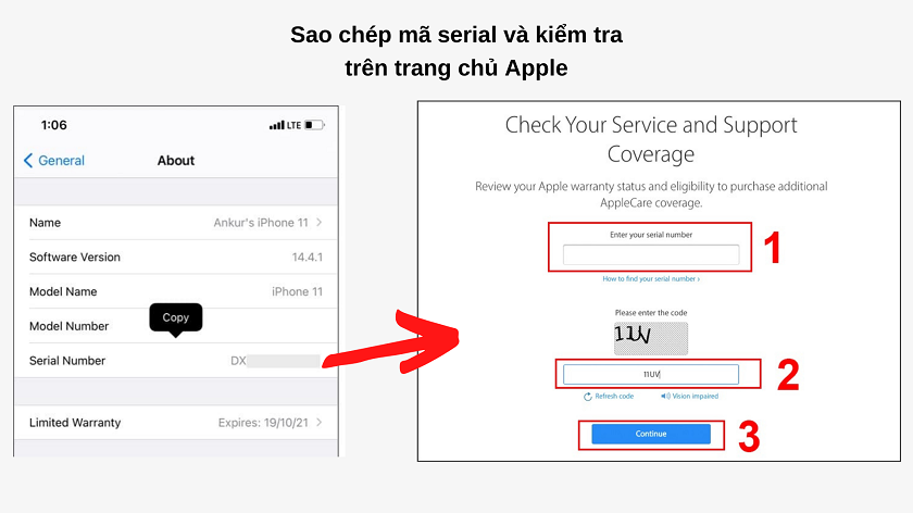 kiểm tra bảo hành trên trang chủ Apple