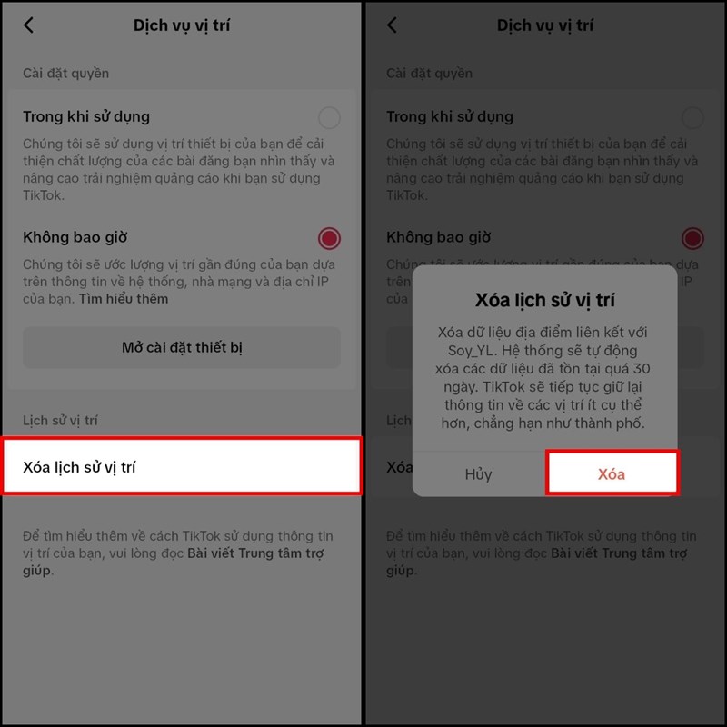 xóa dữ liệu vị trí trên TikTok